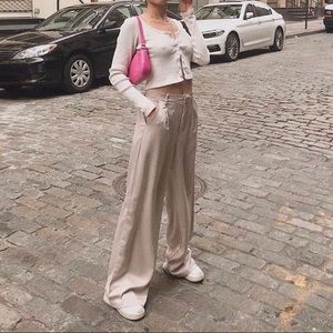Beige silky trouser pant